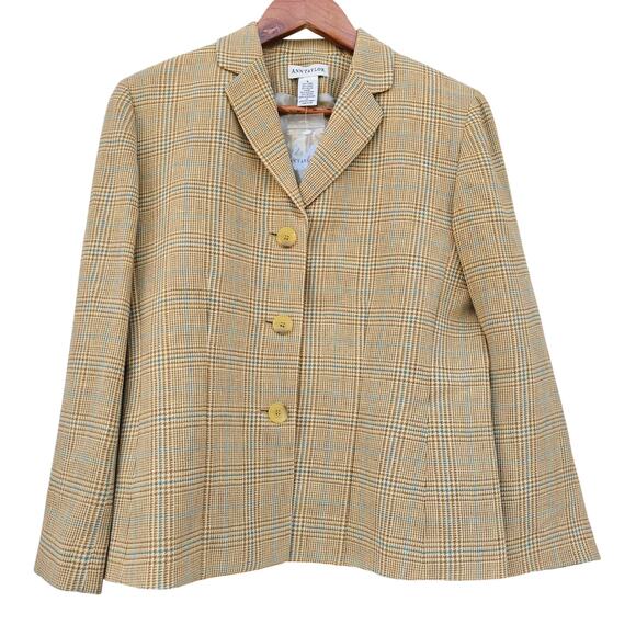 Ann Taylor Wool Linen Blend Blazer Yellow Plaid Size 6  NWT - Picture 1 of 5
